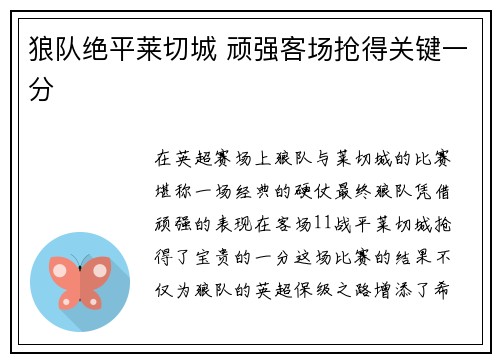 狼队绝平莱切城 顽强客场抢得关键一分